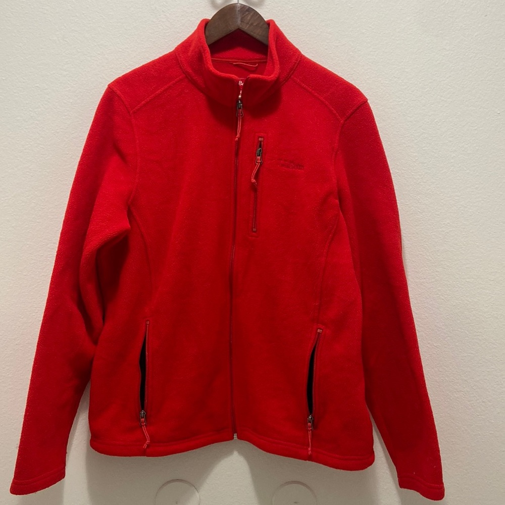 L.L.Bean L Sweater Fleece Full-Zip Jacket Red Pockets Long Sleeve Mens Outdoor